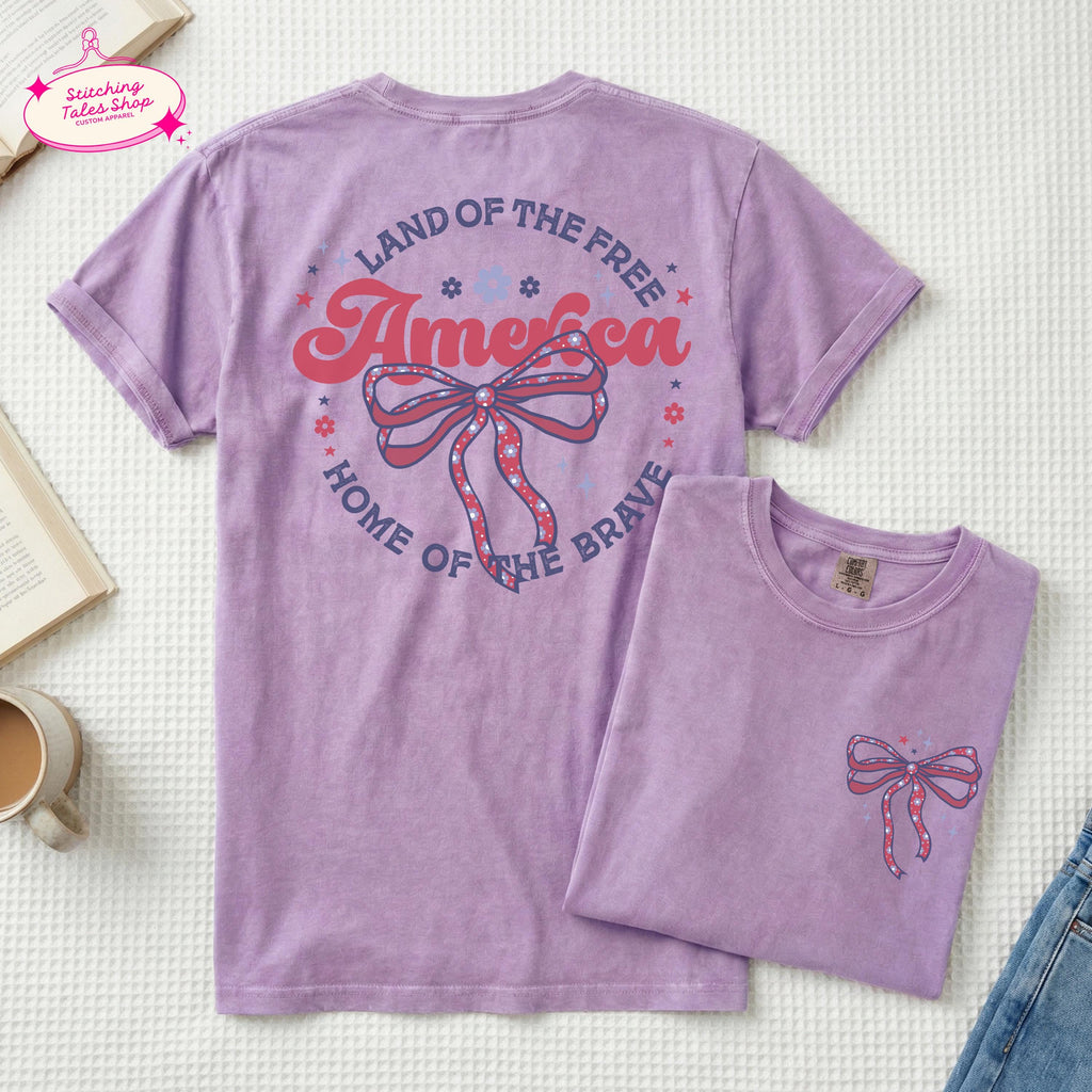 Coquette America Bow Graphic Tee, Comfort Colors 1717 Patriotic Shirt