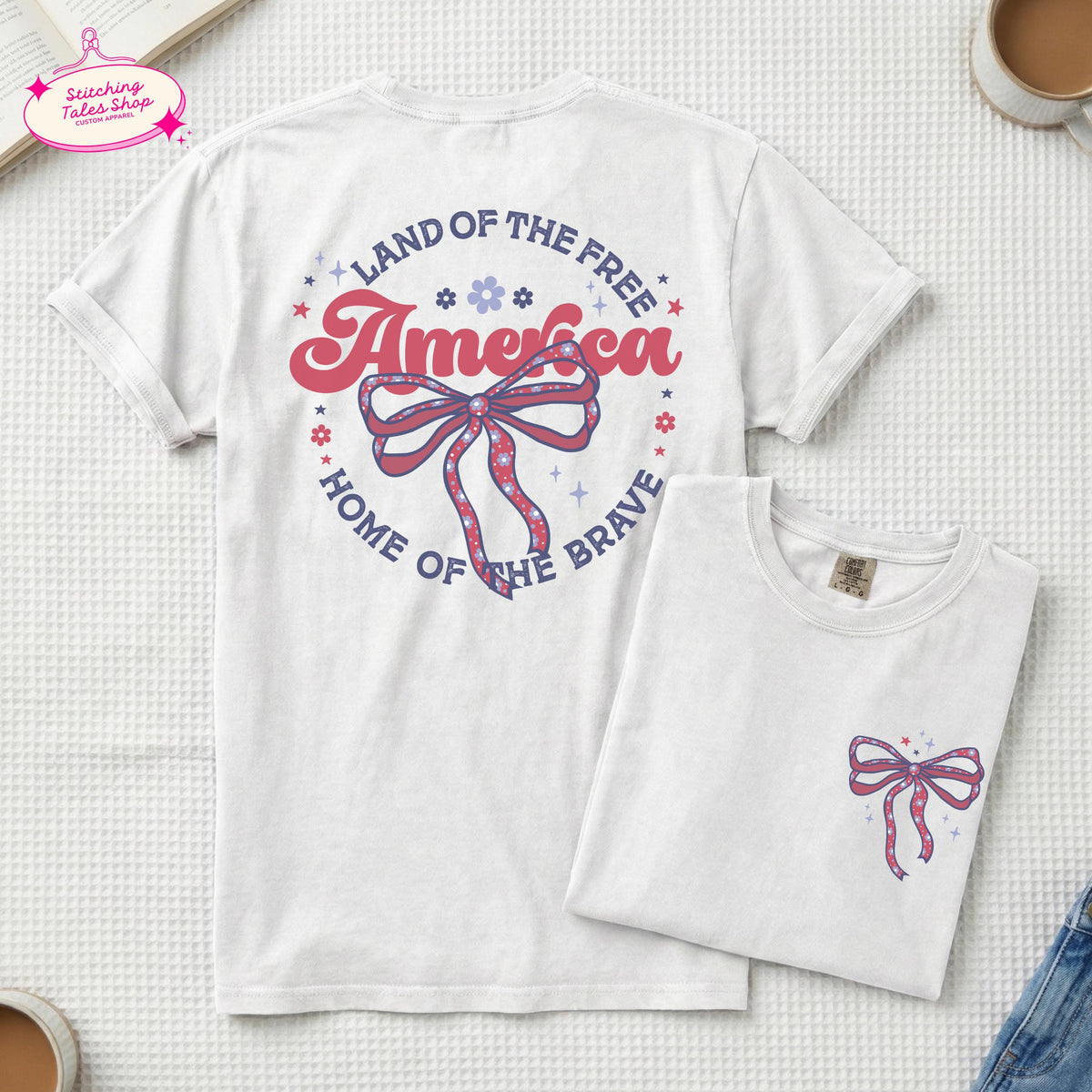 Coquette America Bow Graphic Tee, Comfort Colors 1717 Patriotic Shirt