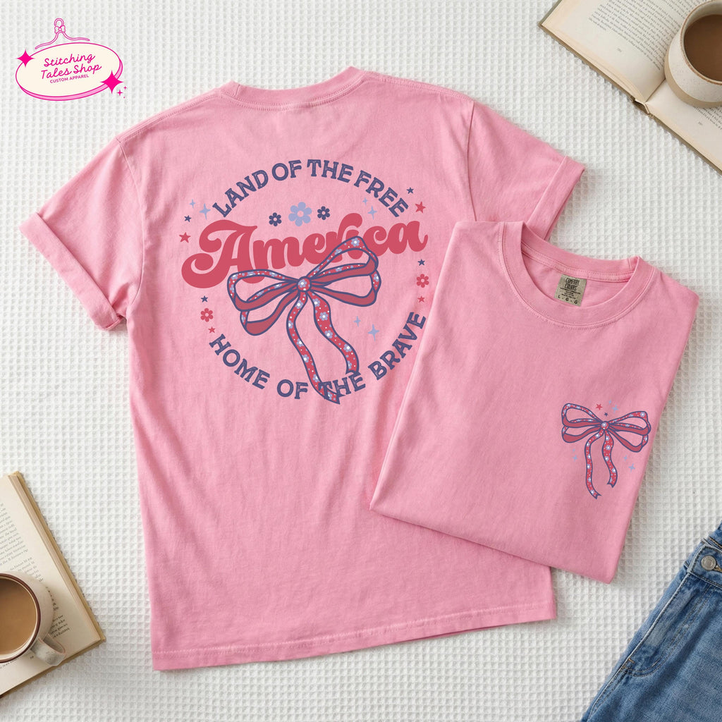 Coquette America Bow Graphic Tee, Comfort Colors 1717 Patriotic Shirt