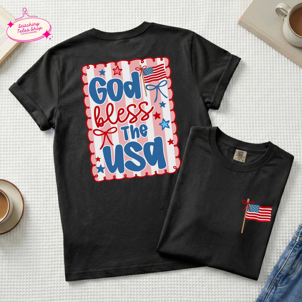 God Bless USA Shirt, Patriotic Christian Tee, Comfort Colors 1717, Faith Graphic Tee