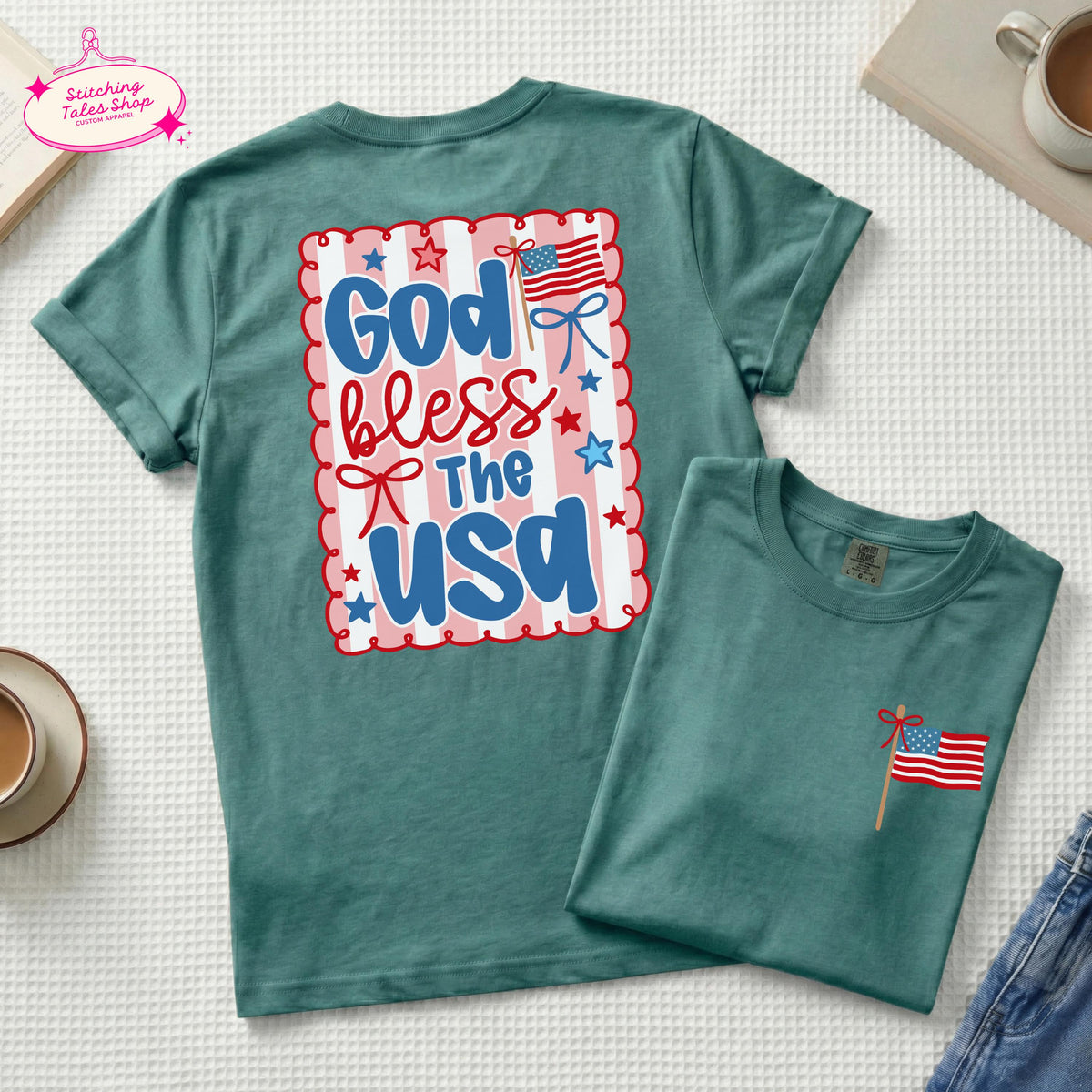 God Bless USA Shirt, Patriotic Christian Tee, Comfort Colors 1717, Faith Graphic Tee