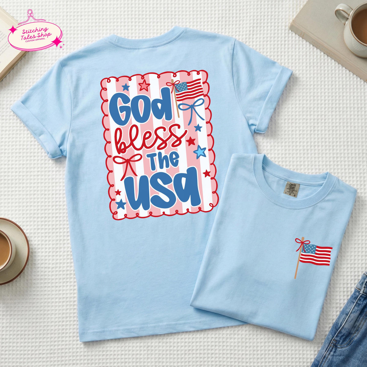 God Bless USA Shirt, Patriotic Christian Tee, Comfort Colors 1717, Faith Graphic Tee
