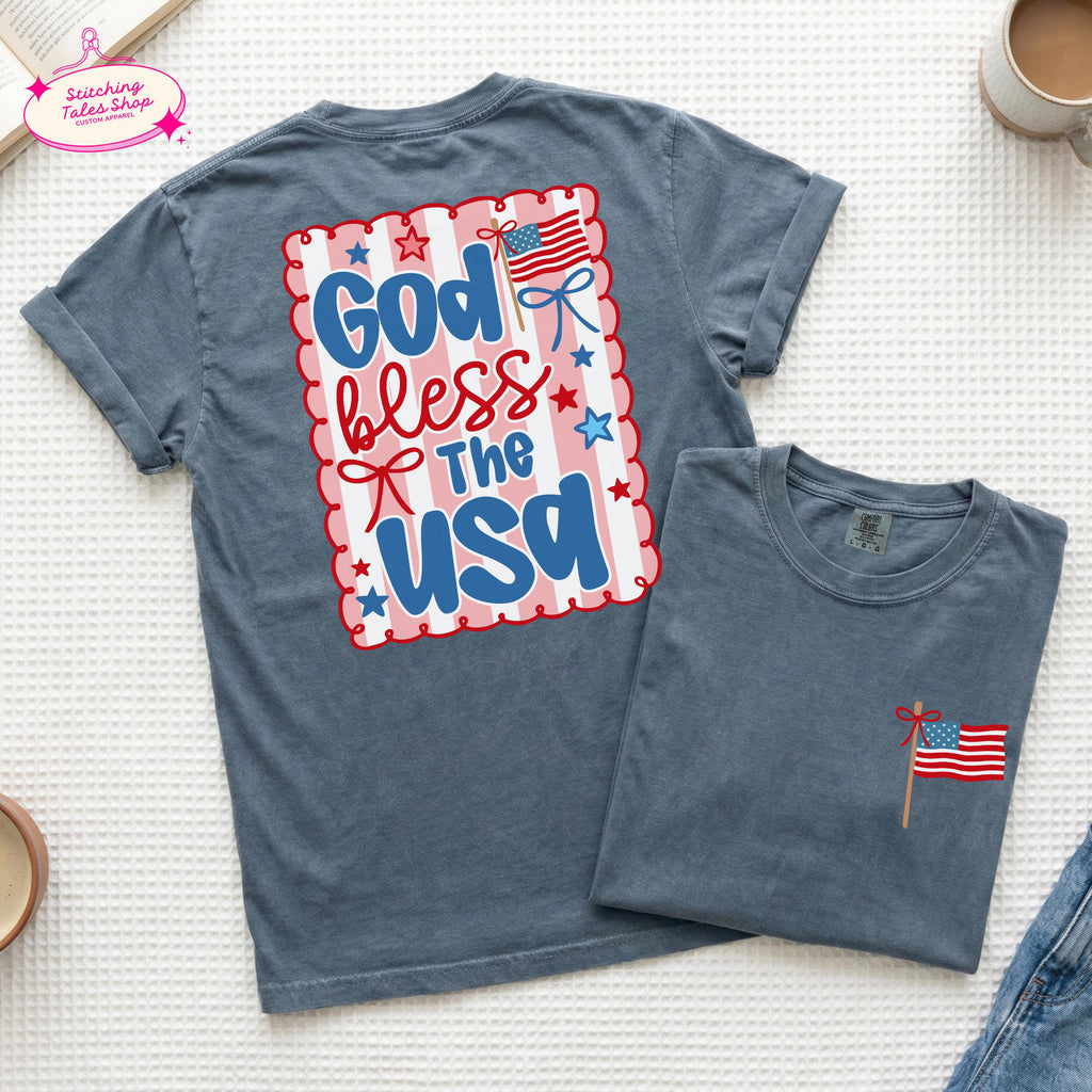 God Bless USA Shirt, Patriotic Christian Tee, Comfort Colors 1717, Faith Graphic Tee