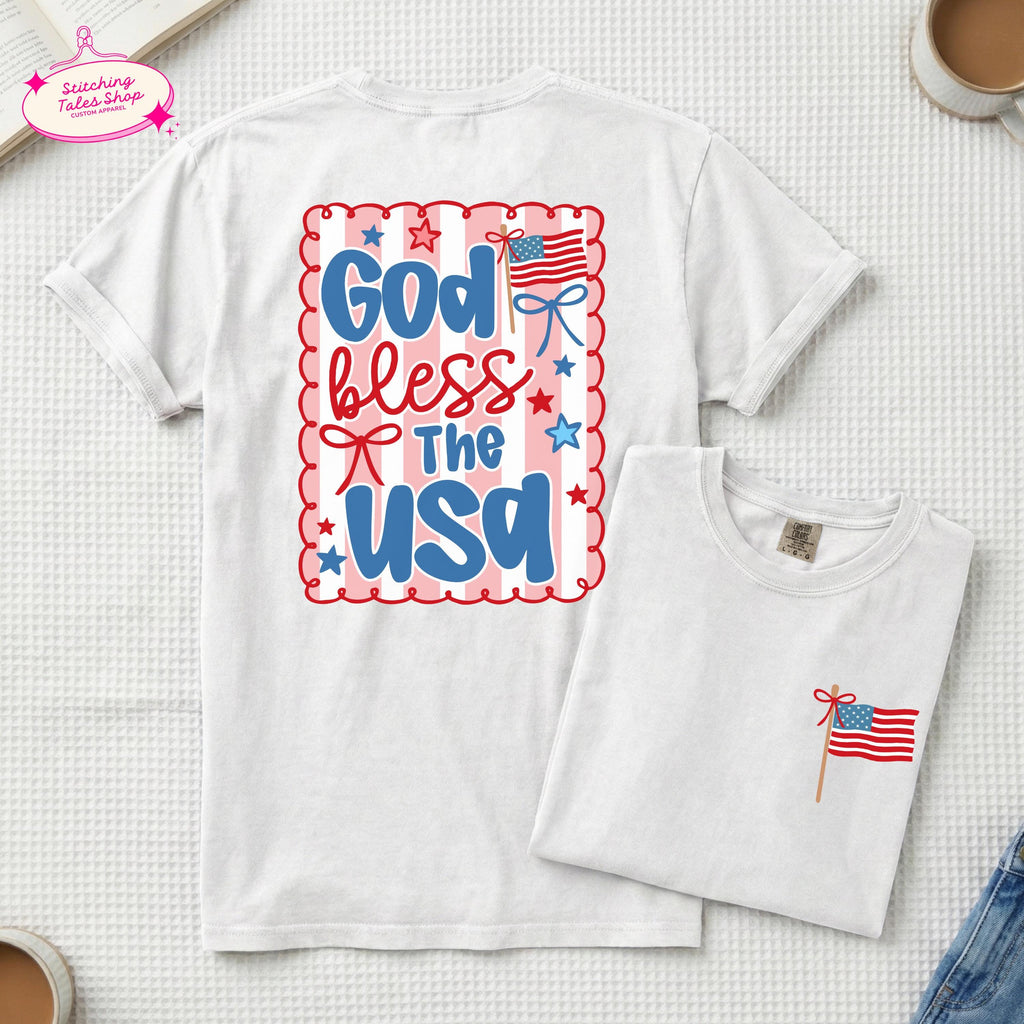 God Bless USA Shirt, Patriotic Christian Tee, Comfort Colors 1717, Faith Graphic Tee