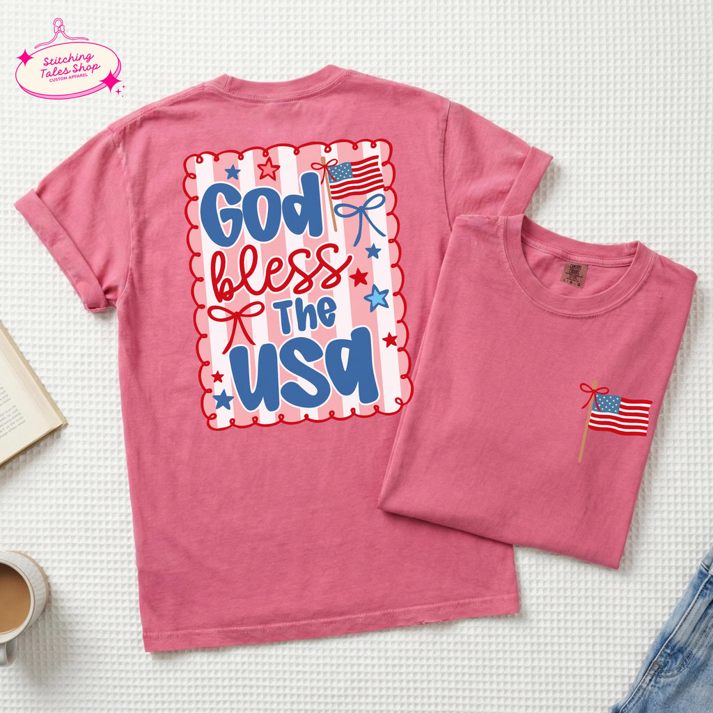 God Bless USA Shirt, Patriotic Christian Tee, Comfort Colors 1717, Faith Graphic Tee