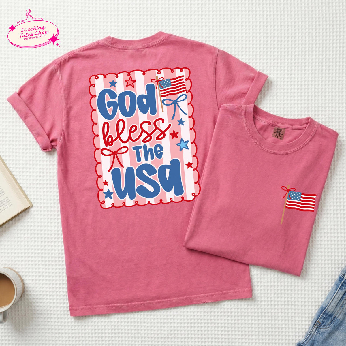God Bless USA Shirt, Patriotic Christian Tee, Comfort Colors 1717, Faith Graphic Tee