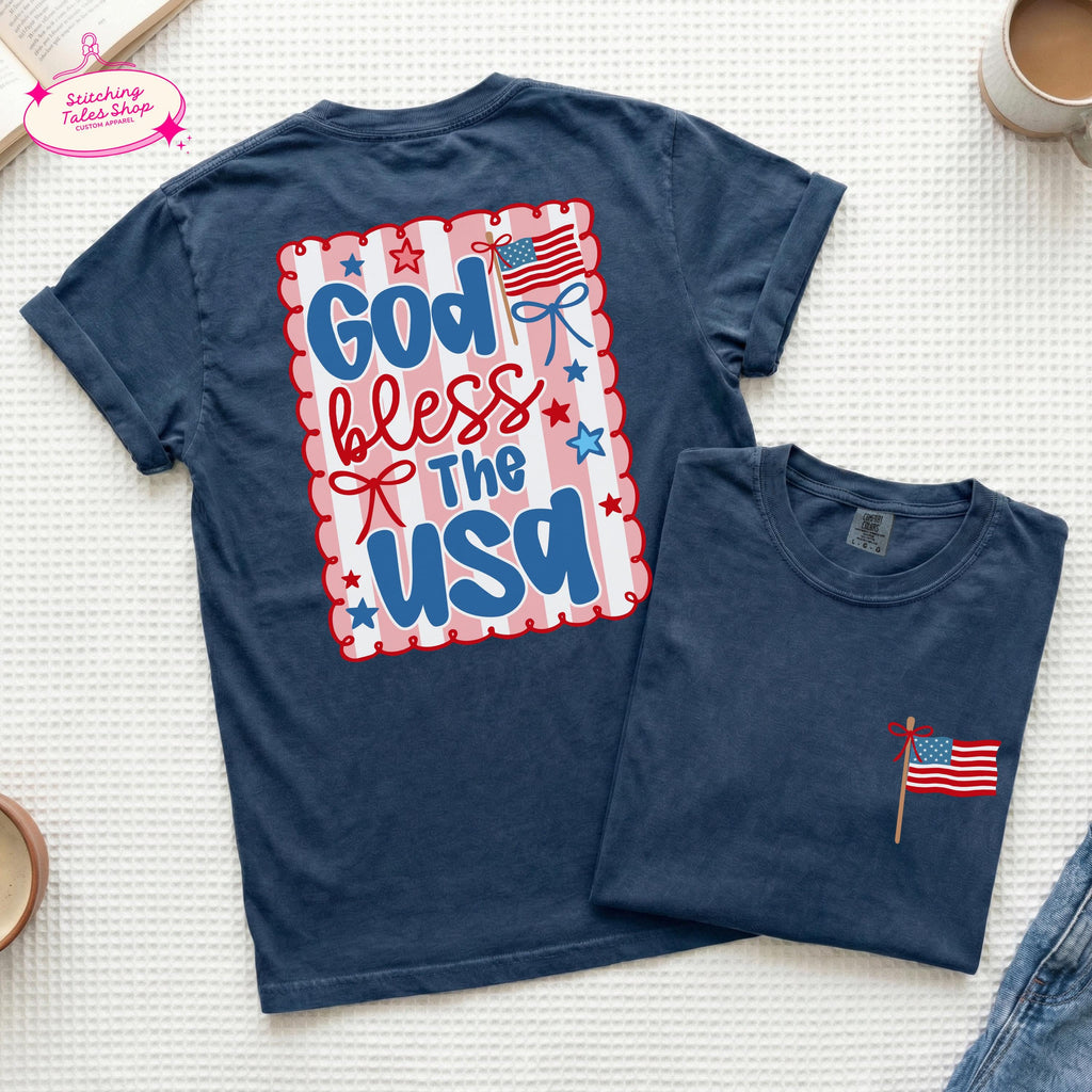 God Bless USA Shirt, Patriotic Christian Tee, Comfort Colors 1717, Faith Graphic Tee