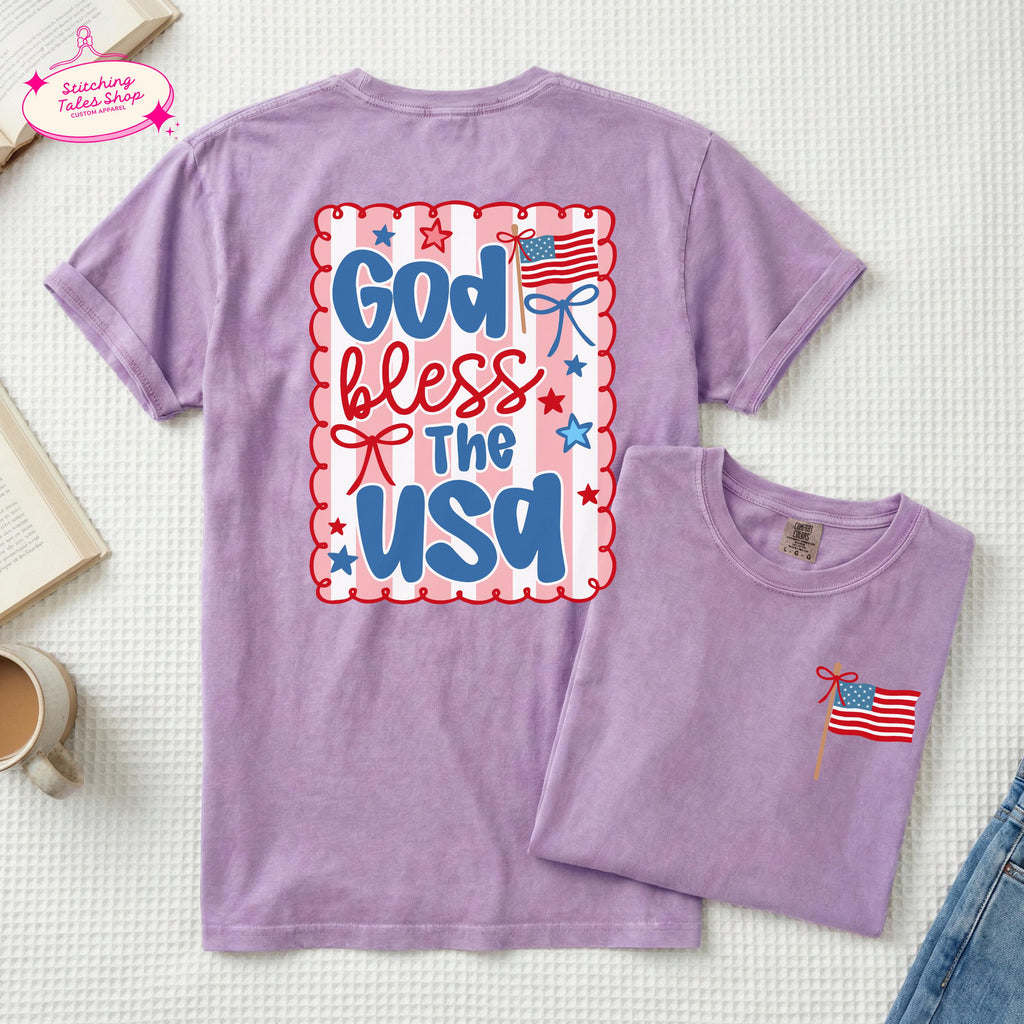 God Bless USA Shirt, Patriotic Christian Tee, Comfort Colors 1717, Faith Graphic Tee