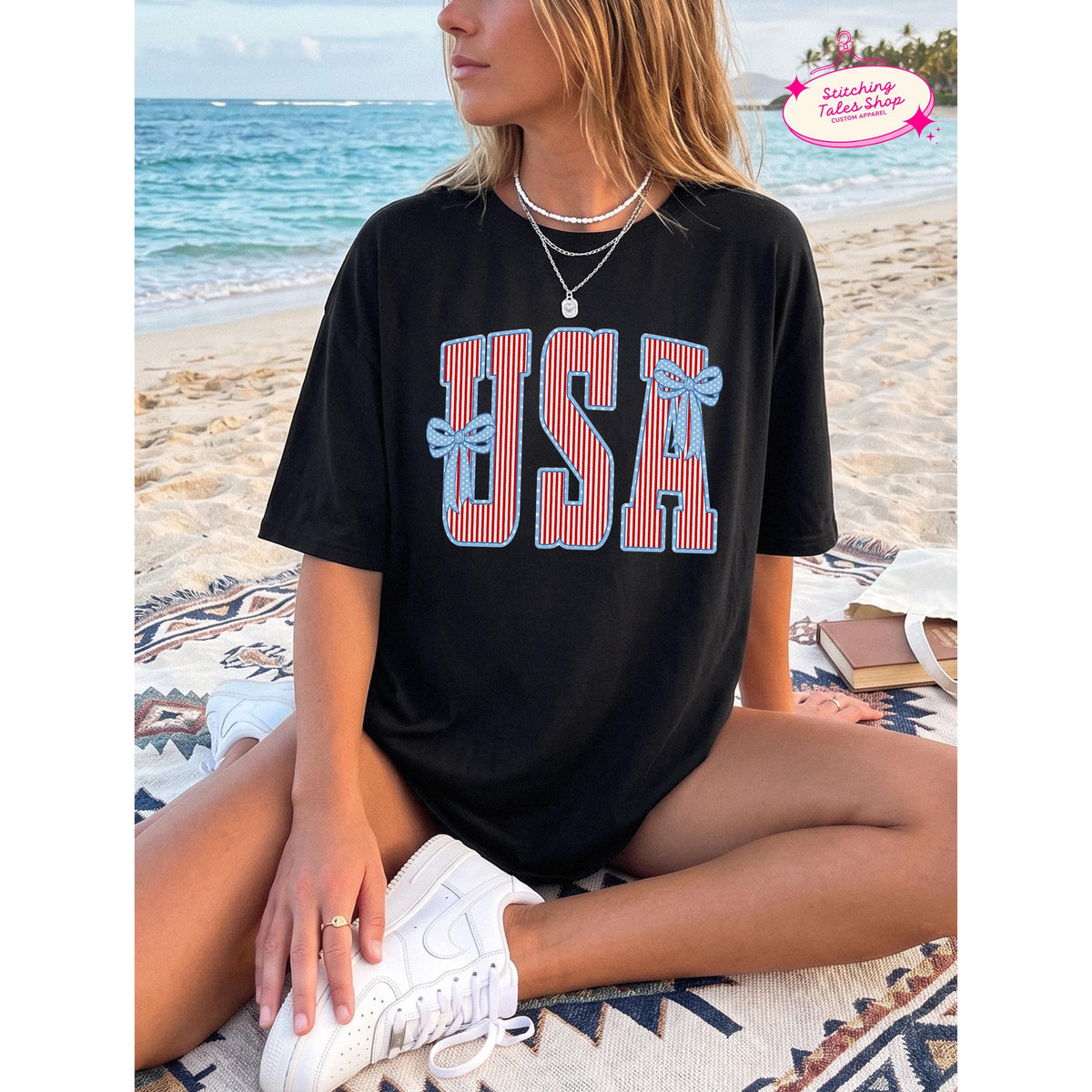 USA Bow Shirt, Patriotic Comfort Colors 1717 Tee, Summer Graphic Apparel