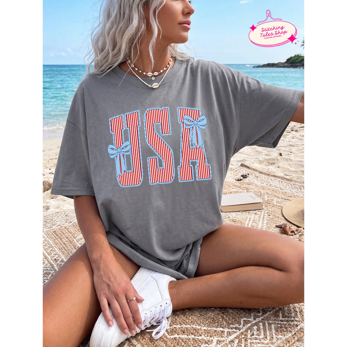 USA Bow Shirt, Patriotic Comfort Colors 1717 Tee, Summer Graphic Apparel