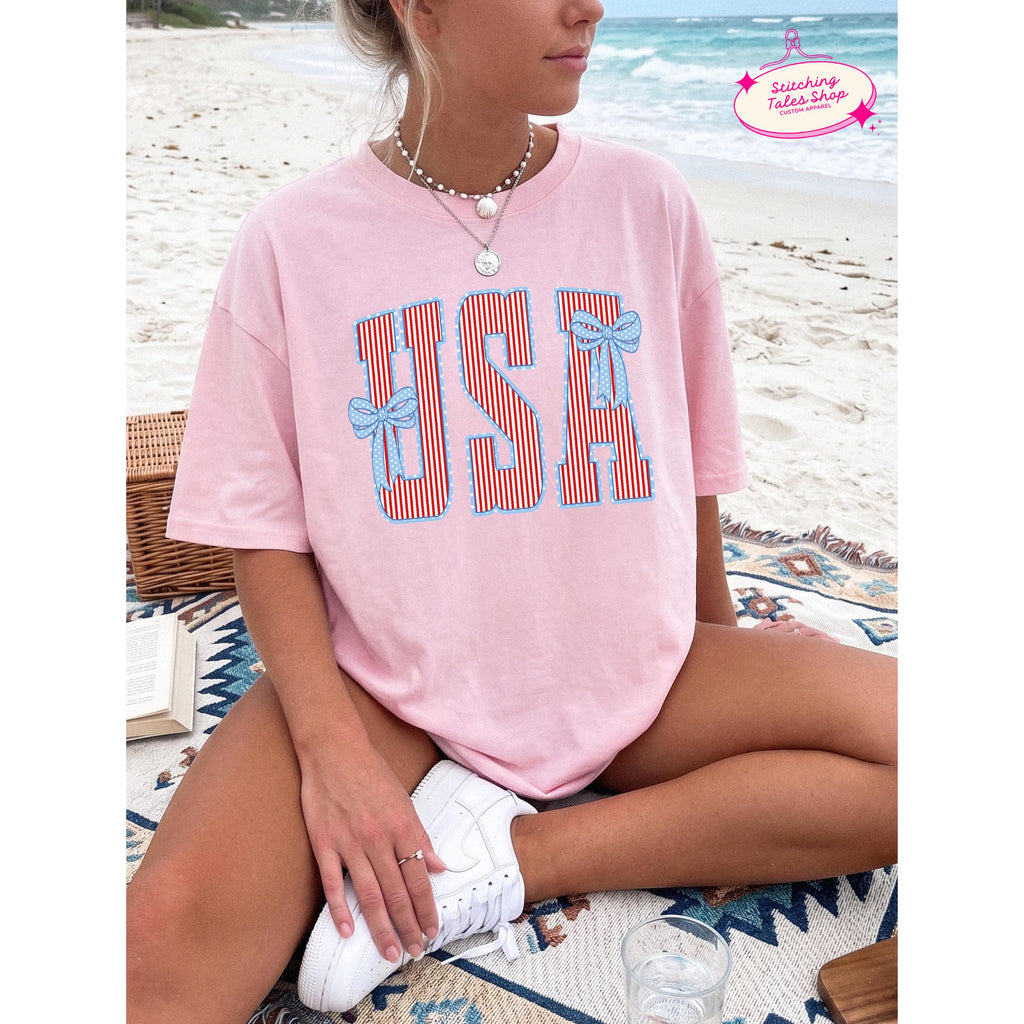 USA Bow Shirt, Patriotic Comfort Colors 1717 Tee, Summer Graphic Apparel