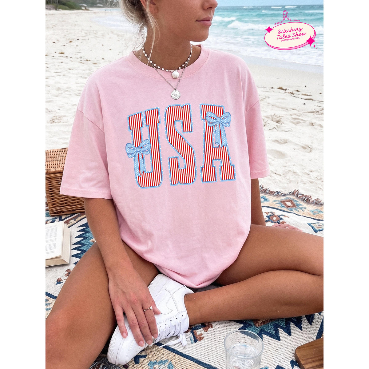USA Bow Shirt, Patriotic Comfort Colors 1717 Tee, Summer Graphic Apparel