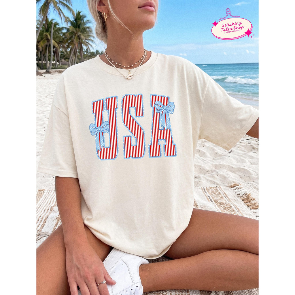 USA Bow Shirt, Patriotic Comfort Colors 1717 Tee, Summer Graphic Apparel