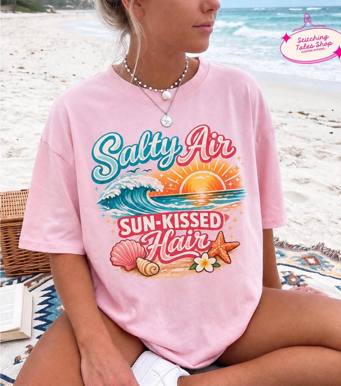 Salty Air Sun-Kissed Hair Shirt, Comfort Colors Beach T-Shirt, Coastal Summer Tee, Ocean Vacation Graphic Shirt
