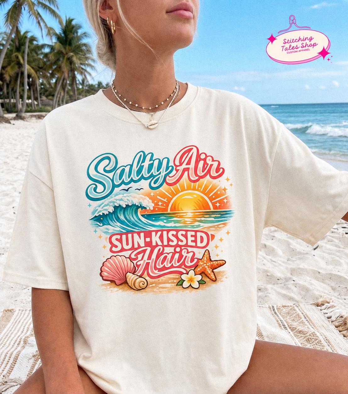 Salty Air Sun-Kissed Hair Shirt, Comfort Colors Beach T-Shirt, Coastal Summer Tee, Ocean Vacation Graphic Shirt