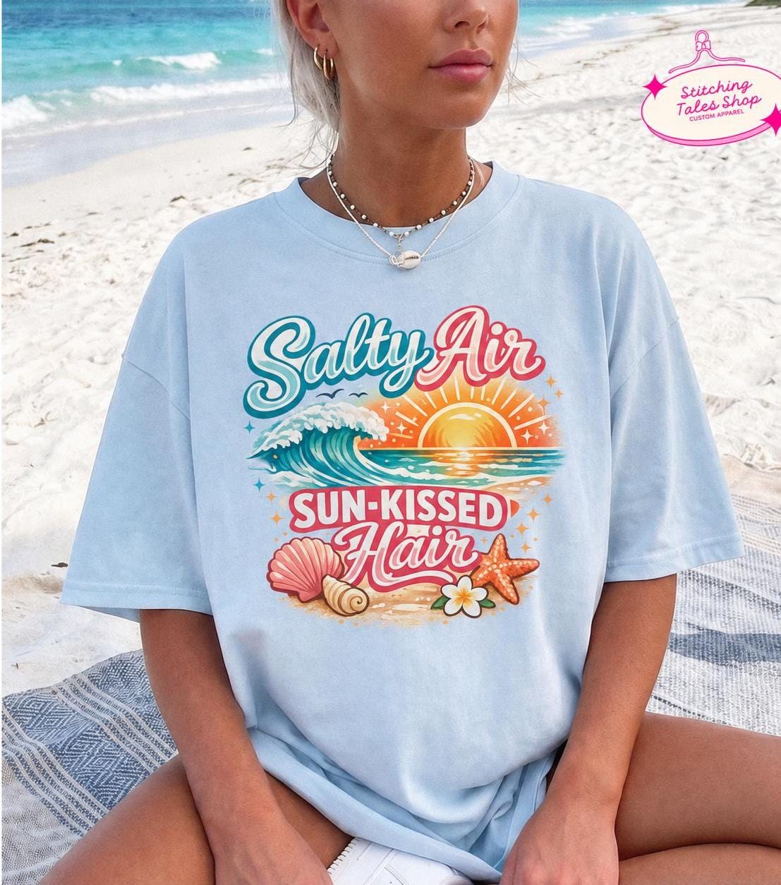 Salty Air Sun-Kissed Hair Shirt, Comfort Colors Beach T-Shirt, Coastal Summer Tee, Ocean Vacation Graphic Shirt
