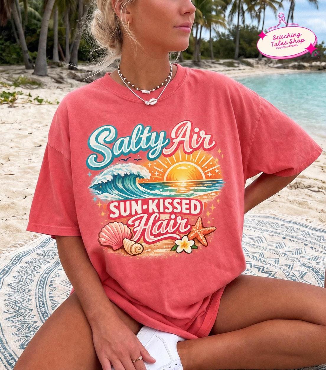 Salty Air Sun-Kissed Hair Shirt, Comfort Colors Beach T-Shirt, Coastal Summer Tee, Ocean Vacation Graphic Shirt