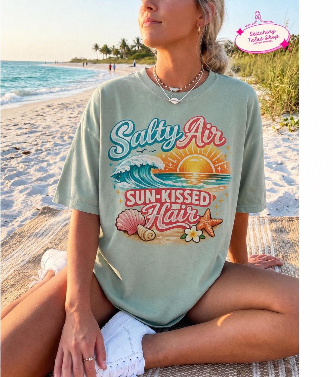 Salty Air Sun-Kissed Hair Shirt, Comfort Colors Beach T-Shirt, Coastal Summer Tee, Ocean Vacation Graphic Shirt