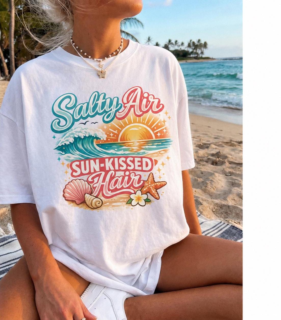 Salty Air Sun-Kissed Hair Shirt, Comfort Colors Beach T-Shirt, Coastal Summer Tee, Ocean Vacation Graphic Shirt