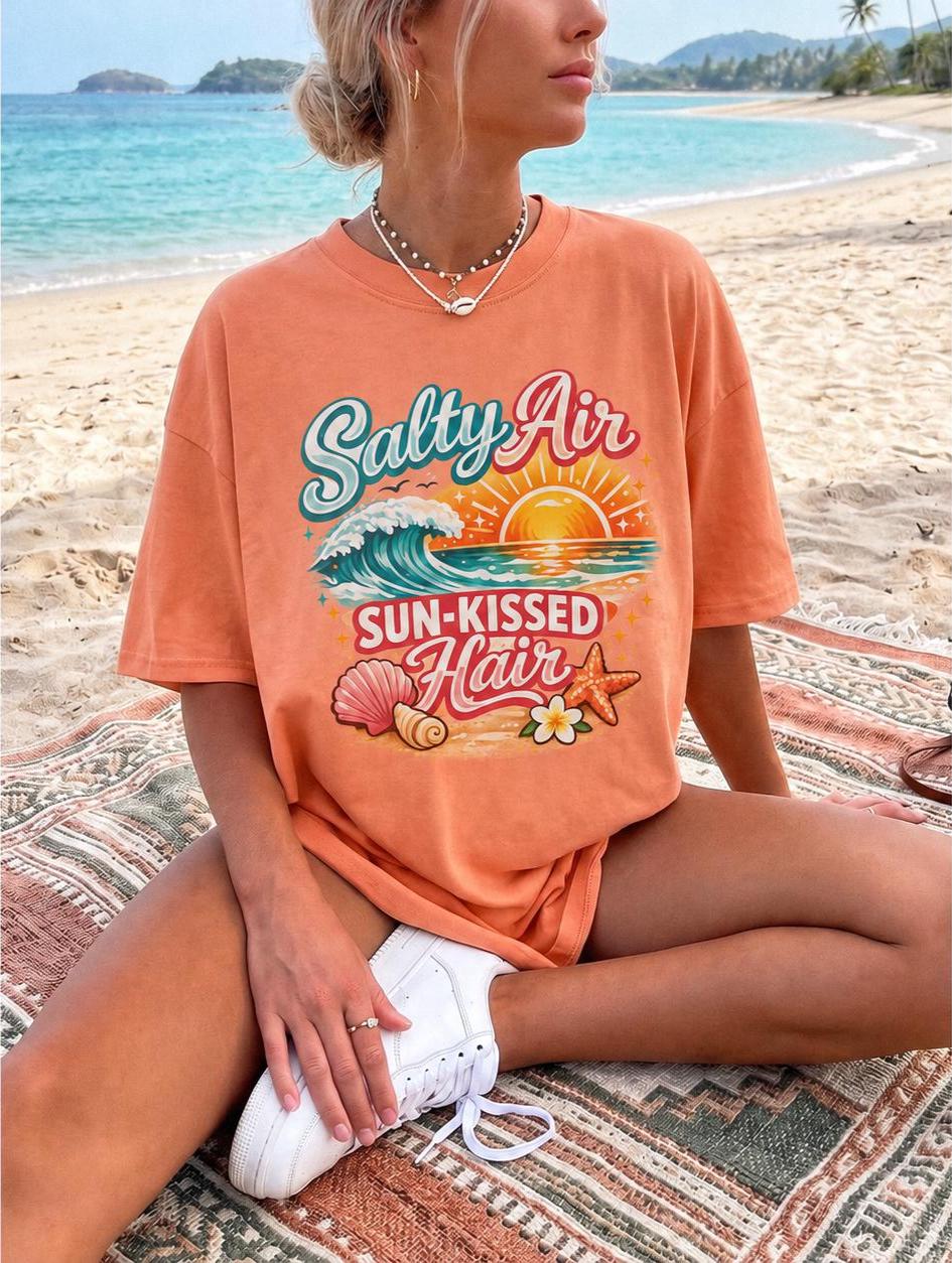 Salty Air Sun-Kissed Hair Shirt, Comfort Colors Beach T-Shirt, Coastal Summer Tee, Ocean Vacation Graphic Shirt