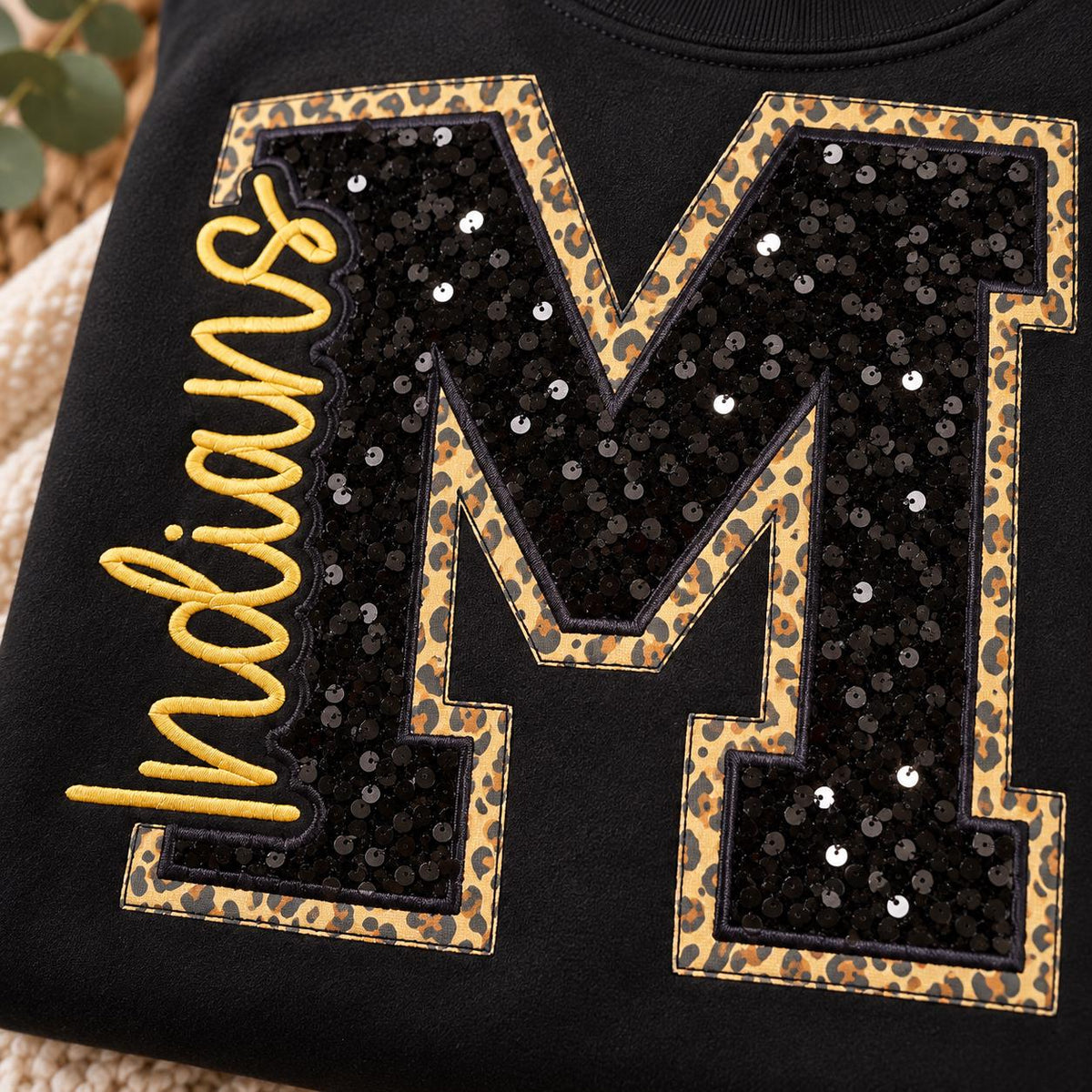 Custom School Spirit Sequin Sweatshirt , Personalized Varsity Letter Crewneck , School Colors , Embroidered Name & Sleeve